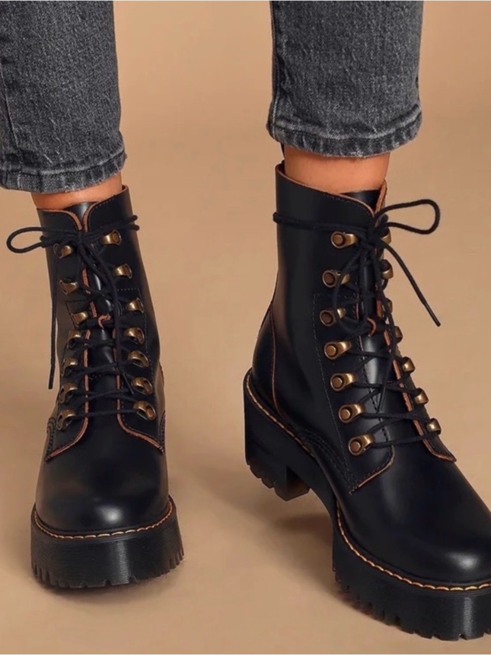 Leona Dr. Martens Black Lace-Up Platform Combat Boots